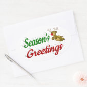 季節のごあいさつ飛んでいるトナカイのクリスマススクリプト 楕円形シール (封筒)