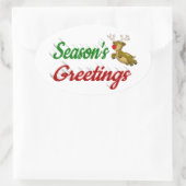 季節のごあいさつ飛んでいるトナカイのクリスマススクリプト 楕円形シール (バッグ)