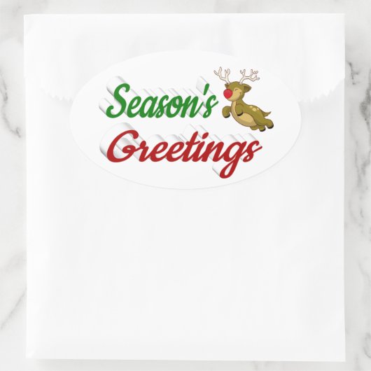 季節のごあいさつ飛んでいるトナカイのクリスマススクリプト 楕円形シール (バッグ)