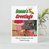季節のごあいさつ飛んでいるトナカイのクリスマスフォト シーズンカード (スタンド正面)