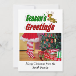 季節のごあいさつ飛んでいるトナカイのクリスマスフォト シーズンカード