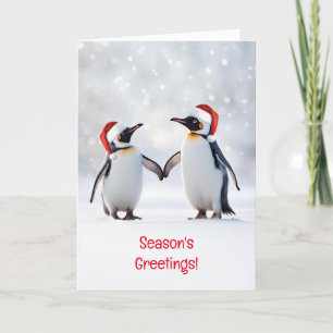 季節のごあいさつ2羽のペンギンが雪の中かわいい カード