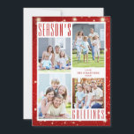 季節のごあいさつ4 Photo Collage Red Lights シーズンカード<br><div class="desc">4シンプル写真を搭載したモダンクリスマスの休日の写真カード、白いライトと赤い背景のグリーティングシーズンの挨拶。前面またはカスタム背面に文字を追加（オプション）。アシスタンス：救済デザインの変更やカスタマイズ、色の変更、サイズ変更、別の製品へのデザインの転送もし、またはアイテムを調整したい場合は、デザイザBEFORE ORDERING via Zazzle Chatまたは電子メールmakeitaboutyoustore@gmail.com.</div>