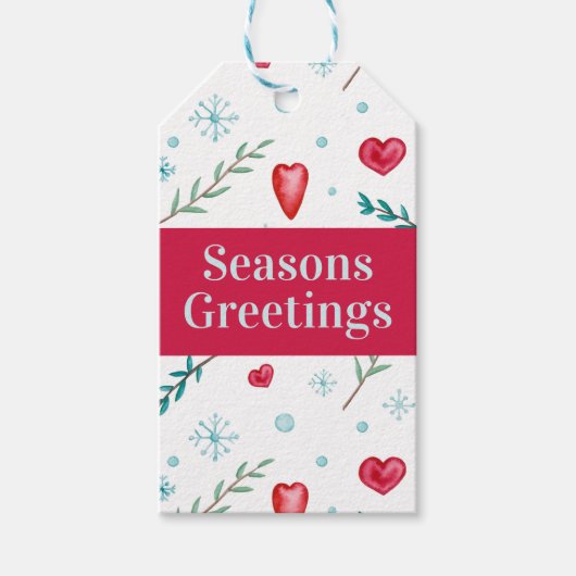 季節のごあいさつ |かわいいスノーフレーク&ハート休日 ギフトタグ (正面)