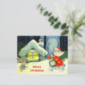 季節のごあいさつ、サンタの仕事中 シーズンポストカード (スタンド正面)