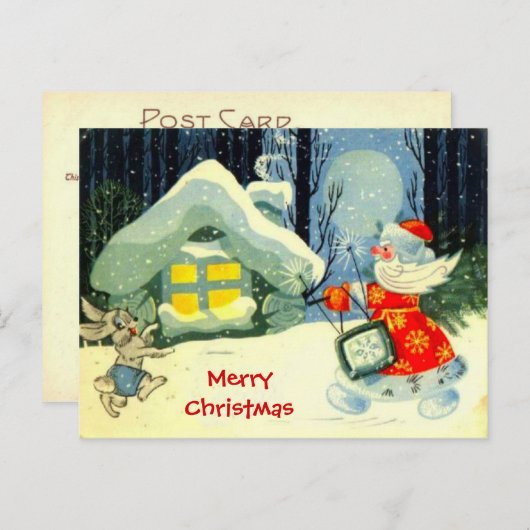 季節のごあいさつ、サンタの仕事中 シーズンポストカード (正面/裏面)