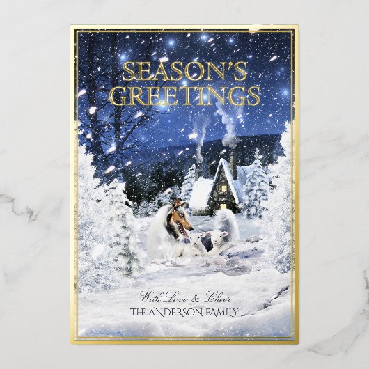 季節のごあいさつ、ブルーメルレコリードッグ&ランブス – 箔シーズンカード (正面)