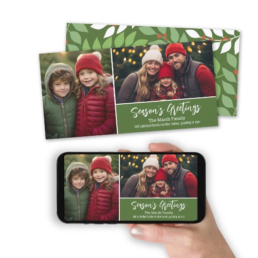 季節のごあいさつ- 2枚の写真 – 植物模様 シーズンカード