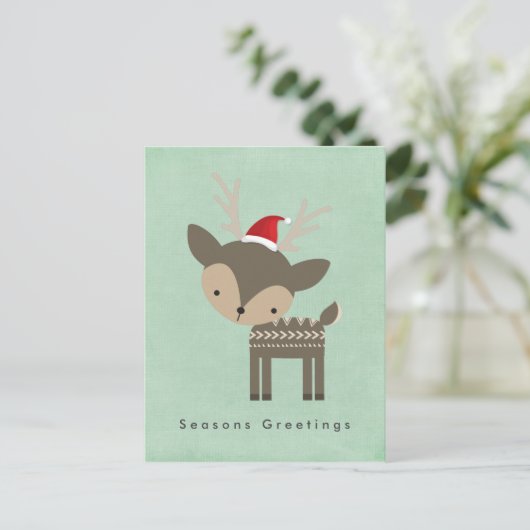季節のごあいさつRed Santa Hatのクリスマスディアー シーズンポストカード (スタンド正面)