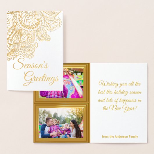 季節のご挨拶！カスタム2枚の写真ホリデーカード 箔カード (ディスプレー)
