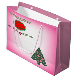 季節のご挨拶 グリーンホリーとクリスマスツリー ラージペーパーバッグ