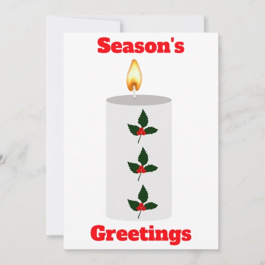 季節のご挨拶 ホーリー付きホワイトキャンドルカード 招待状 (正面)