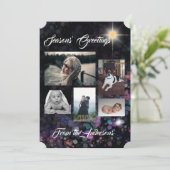 季節のご挨拶 黒のグリッター背景にあなたの写真 シーズンカード (スタンド正面)