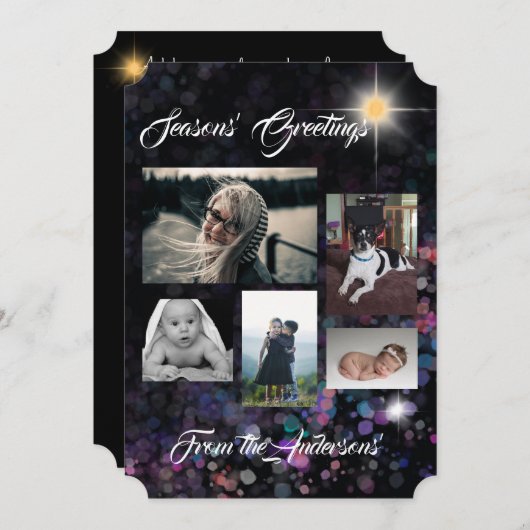 季節のご挨拶　黒のグリッター背景に写真 シーズンカード (正面/裏面)