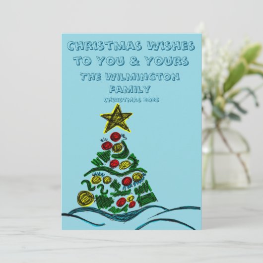 季節のずる賢い木の家族の写真クリスマスフラット カード (スタンド正面)