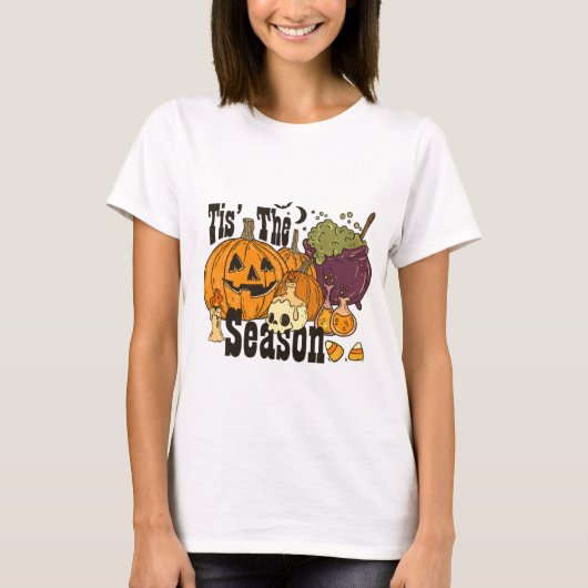 季節のカボチャのキャンドルハロウィーン Tシャツ (正面)