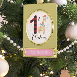 季節のキリンベビー1stクリスマスネームキープサケ ゴールドプレートバナーオーナメント