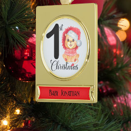 季節のクマ男の赤ちゃん第1クリスマスの名前 ゴールドプレートバナーオーナメント