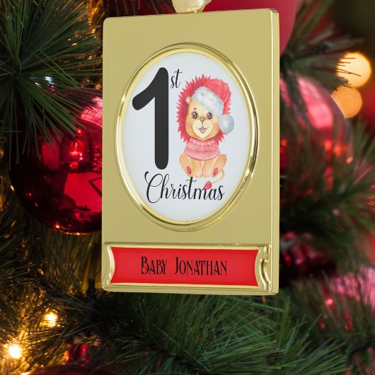 季節のクマ男の赤ちゃん第1クリスマスの名前 ゴールドプレートバナーオーナメント
