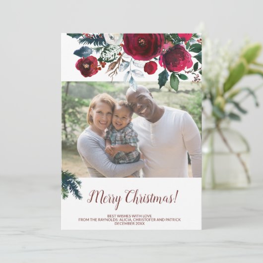 季節のクリスマスの水の色のフローラブーケの写真 シーズンカード (スタンド正面)