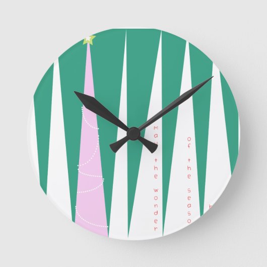 季節のクリスマスツリーの驚異 ラウンド壁時計 (正面)