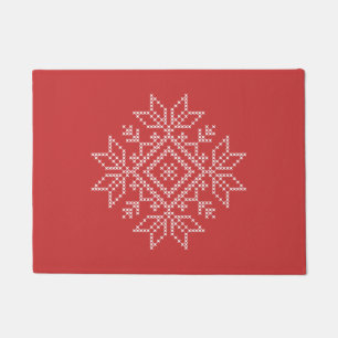 季節のクリスマス刺繍スノーフレーク・アート ドアマット