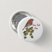 季節のクリスマス葉ロビンとアイビー 缶バッジ (正面&裏面)