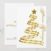 季節のグリーティング ゴールド ツリー スターズ アブストラクト アウトライン シーズンカード (正面/裏面)
