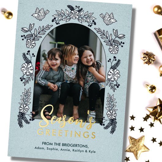 季節のグリーティング フラワー フォト アーチ 箔シーズンカード