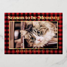 季節のグリーティング プレイド ユニーク 猫の写真 箔シーズンカード