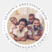 季節のグリーティング モダン シンプル おしゃれ 家族写真 ラウンドシール (正面)