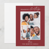 季節のグリーティング レッド スリー フォト コラージュ シーズンカード (正面/裏面)