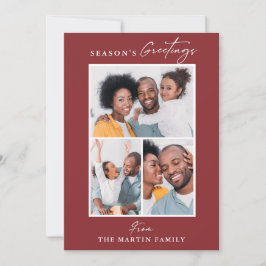 季節のグリーティング レッド スリー フォト コラージュ シーズンカード