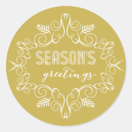 季節のグリーティング ヴィンテージ デコ フォリアージュ ホリデー ラウンドシール