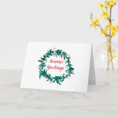 季節のグリーティング  緑のリース ホリーの絵 カード (黄色い花)