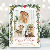 季節のグリーンとリボン お正月 3 枚の写真 シーズンカード