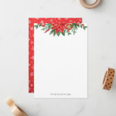 季節のグリーンと葉のクリスマス・メモカード ノートカード (正面/裏面インサイチュ)