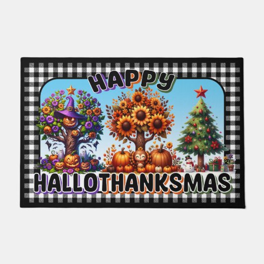 季節のハロウィンドアマットと"HalloThanksMas" ドアマット (正面)
