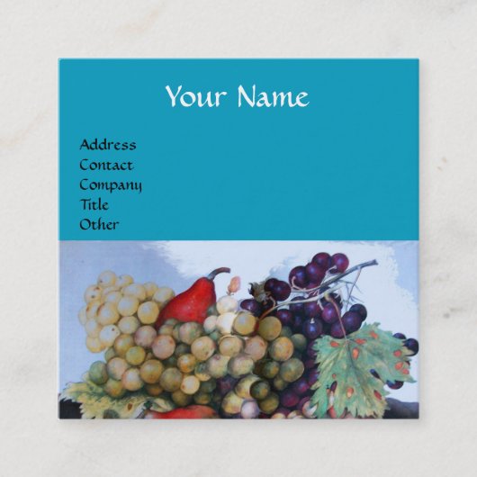 季節のフルーツのブドウと梨の鮮やかな青 スクエア名刺 (正面)