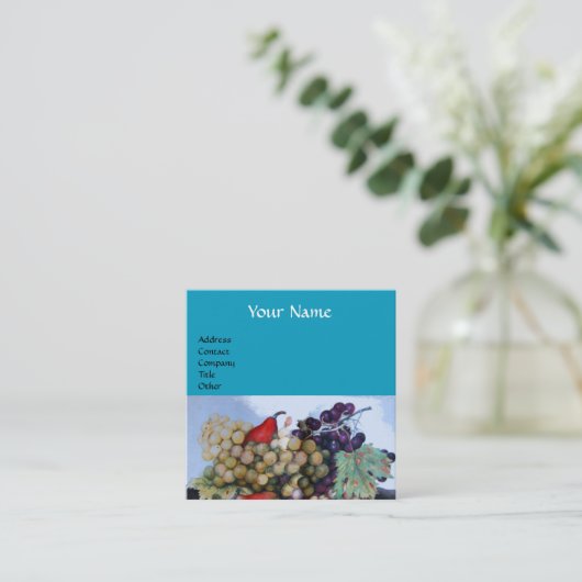 季節のフルーツのブドウと梨の鮮やかな青 スクエア名刺 (スタンド正面)