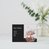 季節のフルーツの花、葉モノグラムピンクブラック 名刺 (スタンド正面)