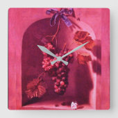 季節のフルーツはブドウの旧式なピンクの素朴つるしました スクエア壁時計 (正面)