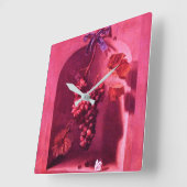 季節のフルーツはブドウの旧式なピンクの素朴つるしました スクエア壁時計 (傾斜)