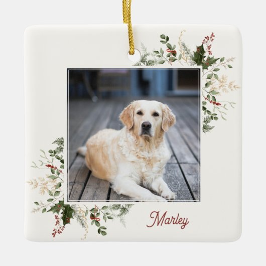 季節のホリデーグリーンの写真 セラミックオーナメント (正面)