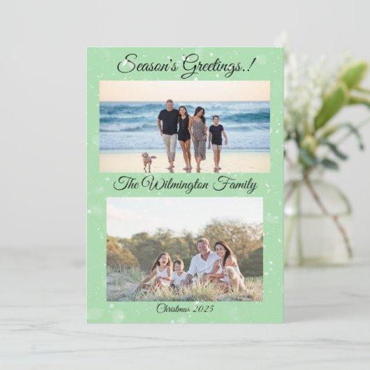 季節のボーブルファミリーフォトクリスマスフラット カード (スタンド正面)