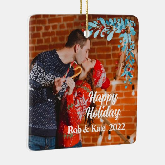 季節のモダンクリスマスのミスタントーの休日の写真 セラミックオーナメント (右)