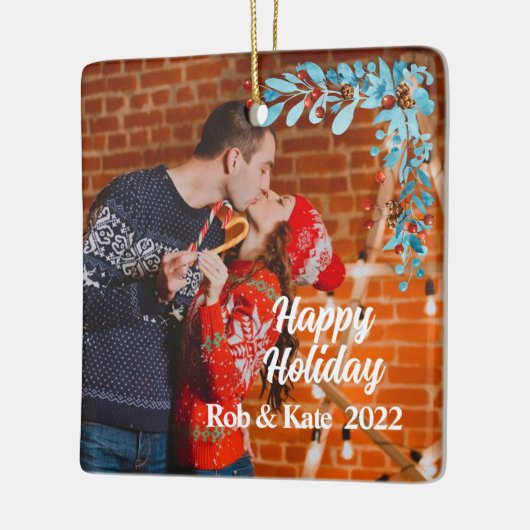 季節のモダンクリスマスのミスタントーの休日の写真 セラミックオーナメント (左)