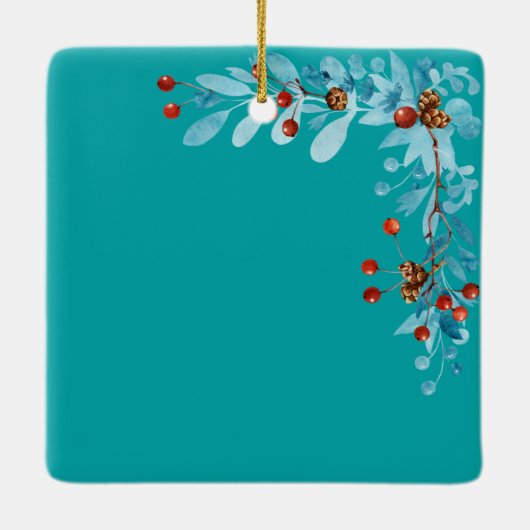 季節のモダンクリスマスのミスタントーの休日の写真 セラミックオーナメント (裏面)