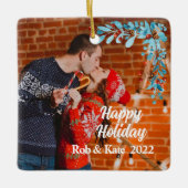 季節のモダンクリスマスのミスタントーの休日の写真 セラミックオーナメント (正面)
