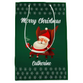 季節のモダンサンタクロースのメリークリスマス ミディアムペーパーバッグ (正面)